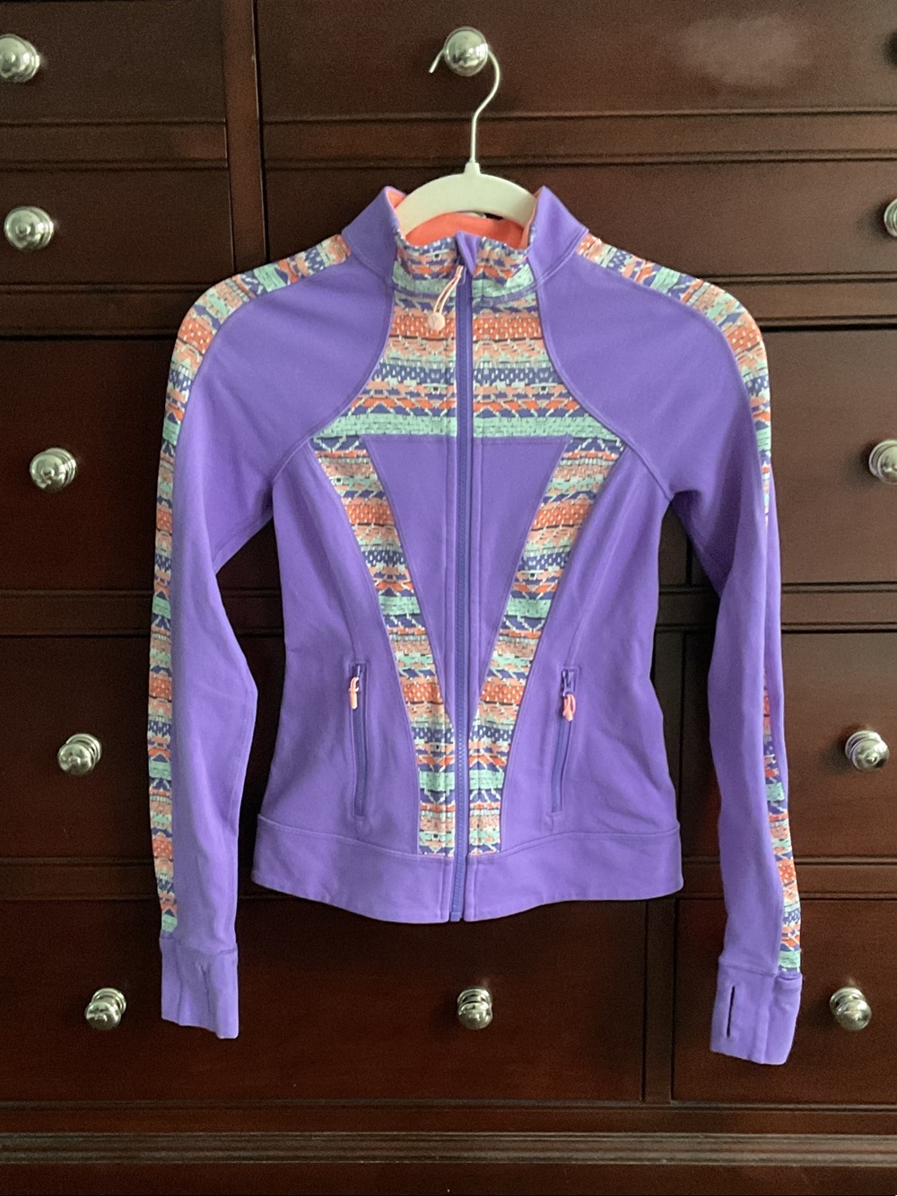 Ivivva Purple Zip-Up Athletic Jacket with Multicolor Pattern Trim